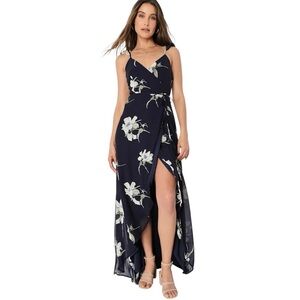 Lulus All Mine Floral Print High Low Wrap Dress Women’s Size L Navy